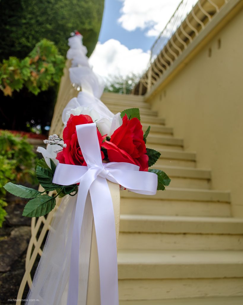 Flower bow on stairs Flower bow on stairs